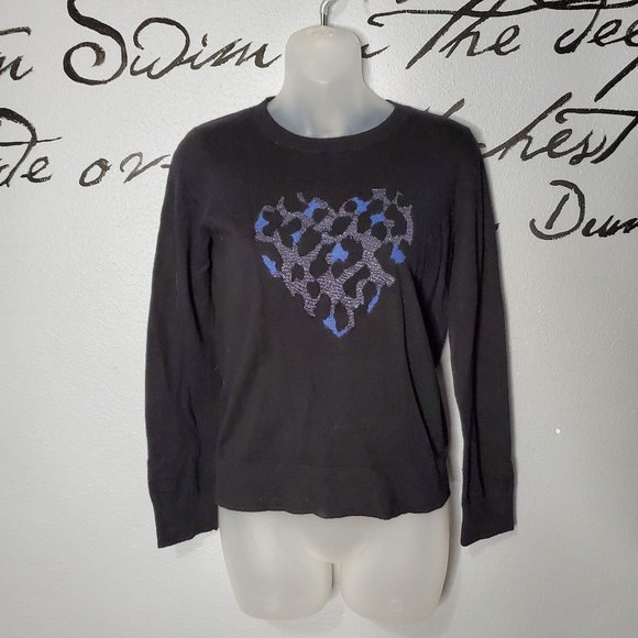 KATE SPADE Broome Street Leopard Heart Sweater, XS - Picture 1 of 4